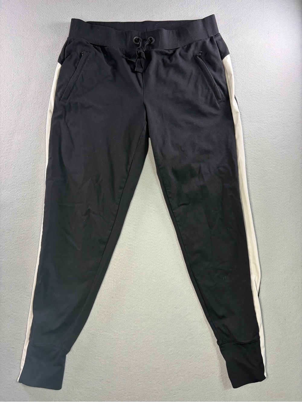 Athleta Black Joggers with Cream Side Panels